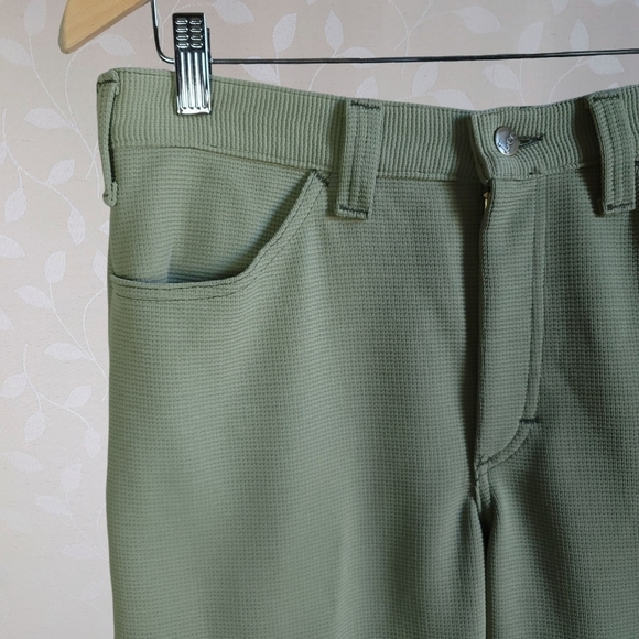 Vintage 70s High Rise Waffle Knit Flared Leg Comfy Trousers Lee Sage Green - Picture 5 of 16